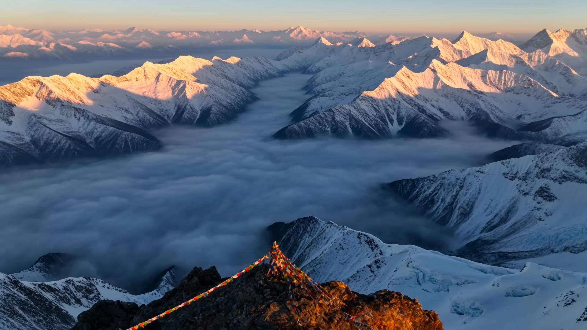 Aerial view of the Nepal Himalaya at sunrise